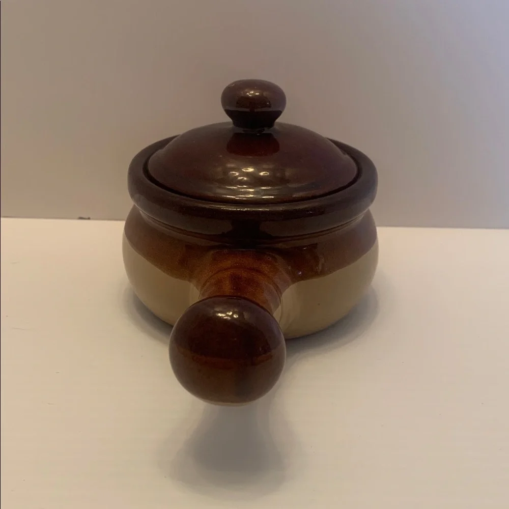 Vintage Stoneware Soup Bowls With Lid And Handle